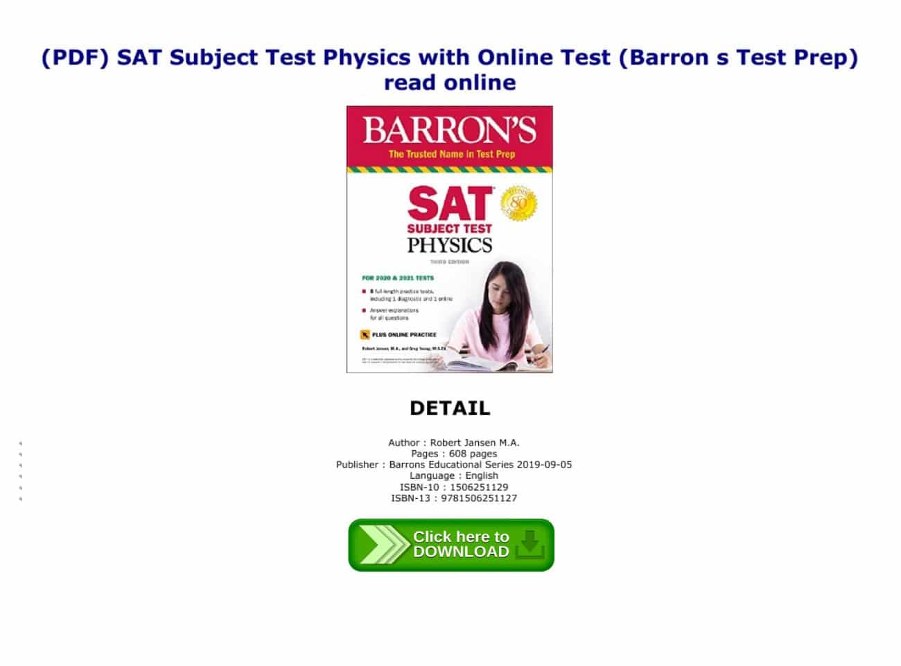 SAT Subject Test in Physics Review Book