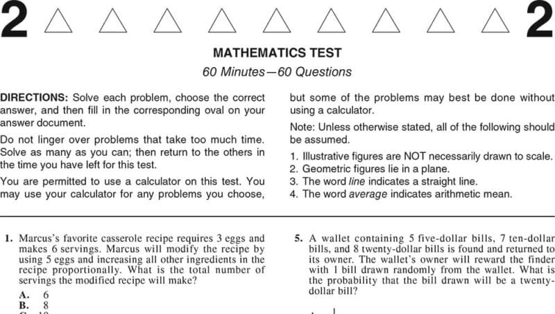 Past papers ACT subject test MATH 1